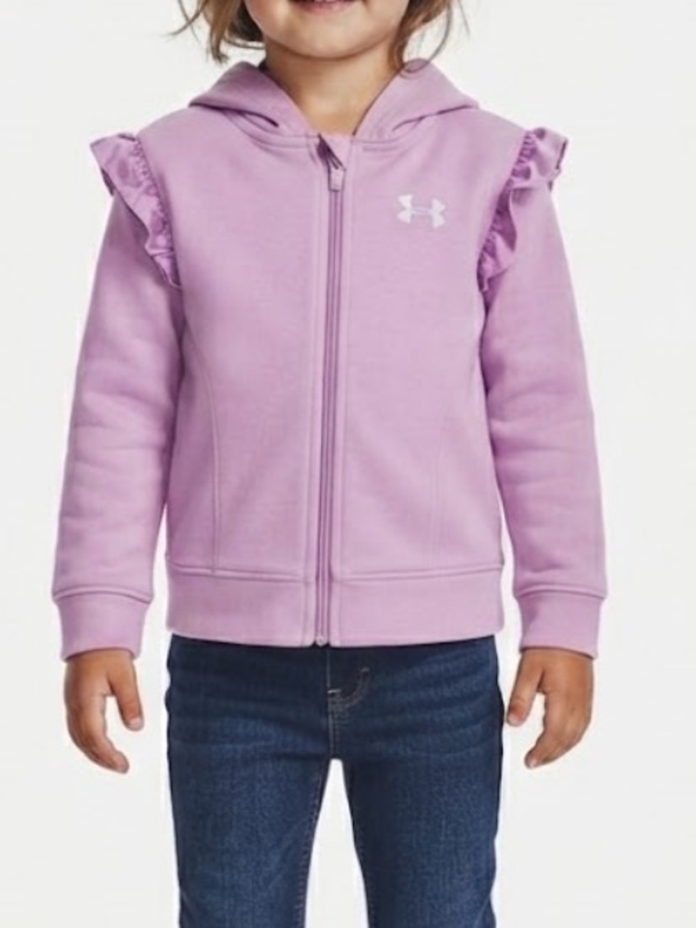 Under Armour Girls Lilac Zip Hoodie with Ruffle Shoulders Size 5